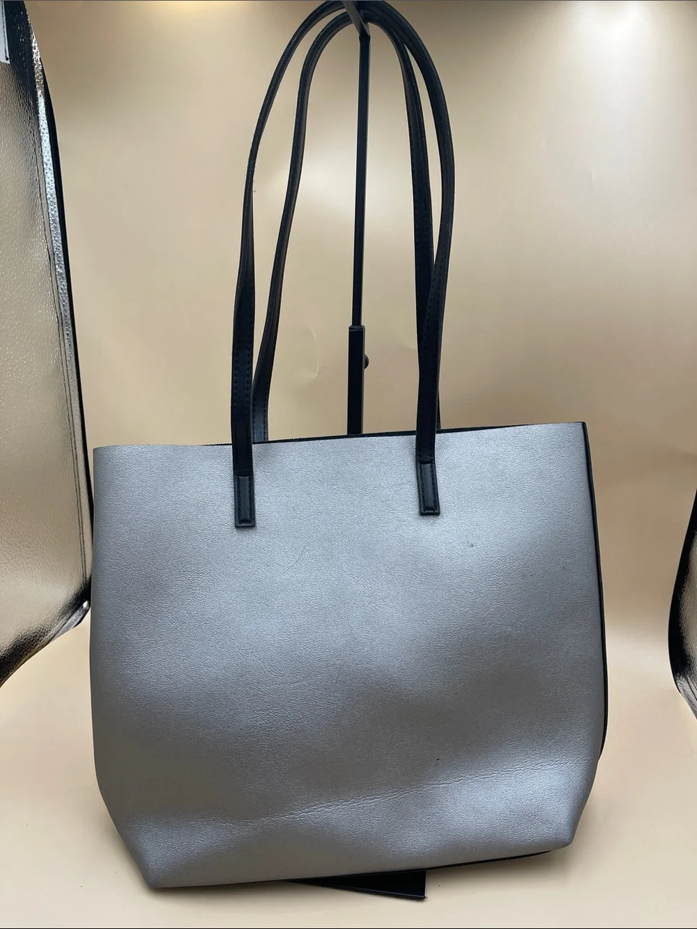 Minimalist Grey Tote with Black Straps